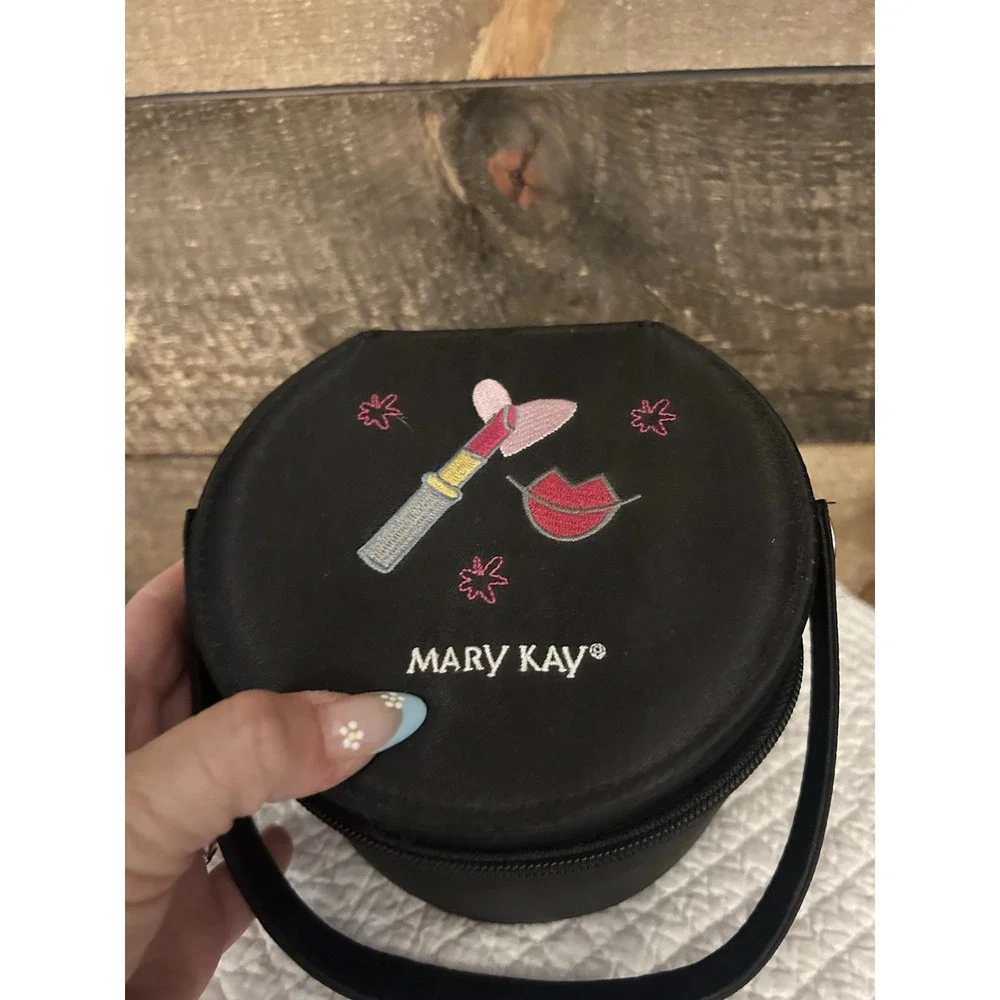 New Mary Kay Makeup Cosmetics Round‎ Embroidered Bag Case Detachable Handle